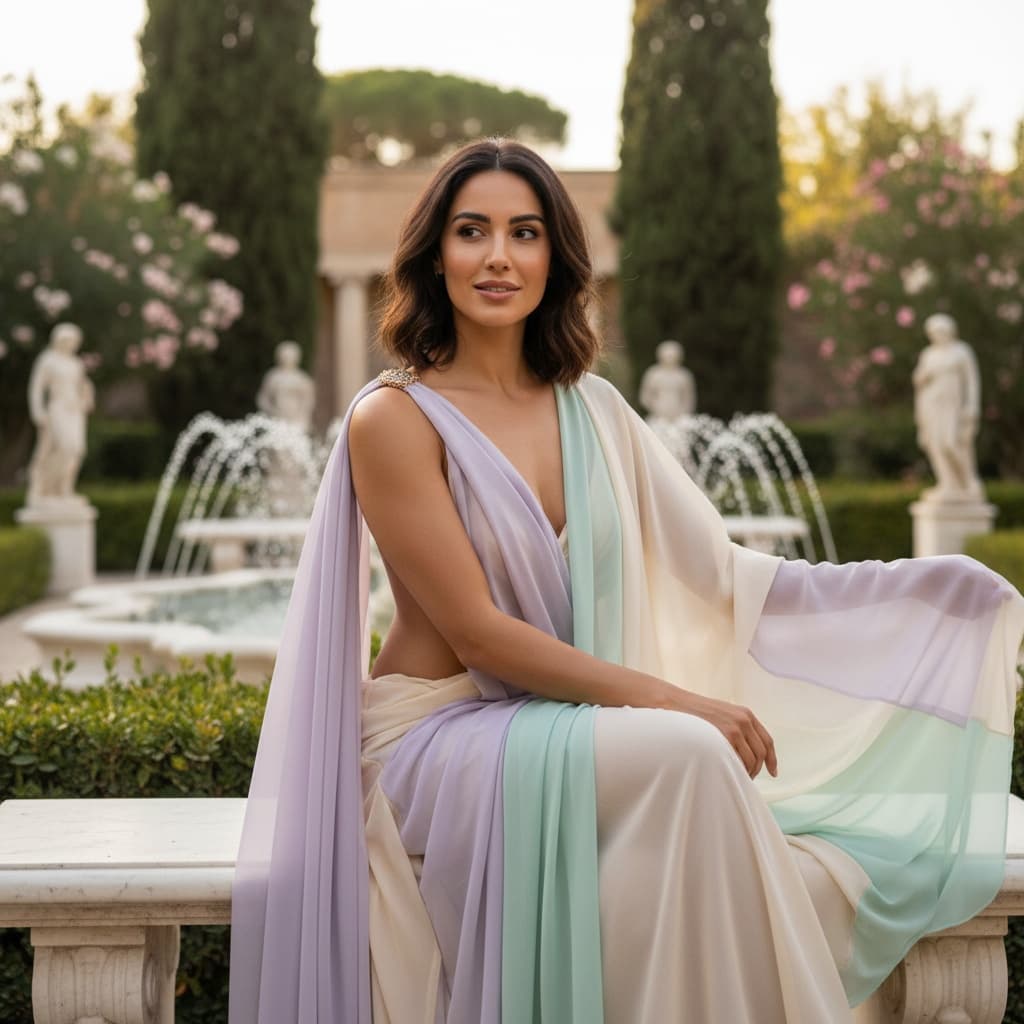 athletic middle_eastern woman roman villa garden 93648912