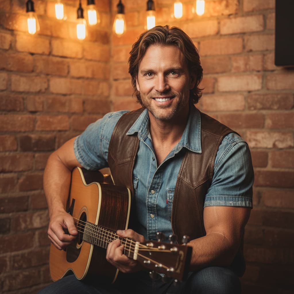 athletic white man acoustic corner intimate setting 64869618