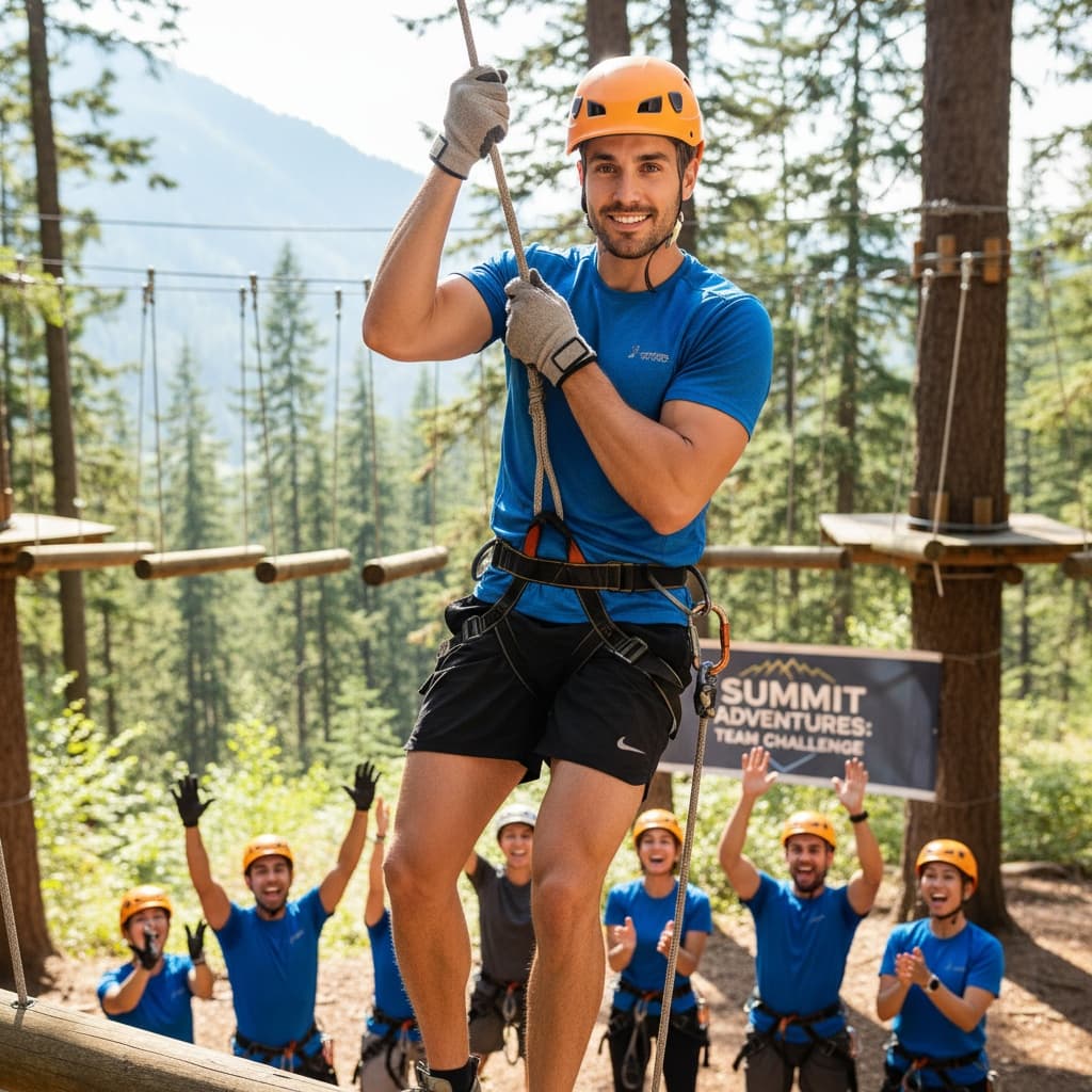 athletic white man adventure activity zipline 52877131