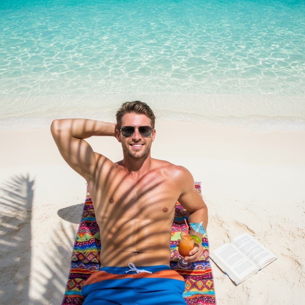 athletic white man aerial view beach towel 78443895