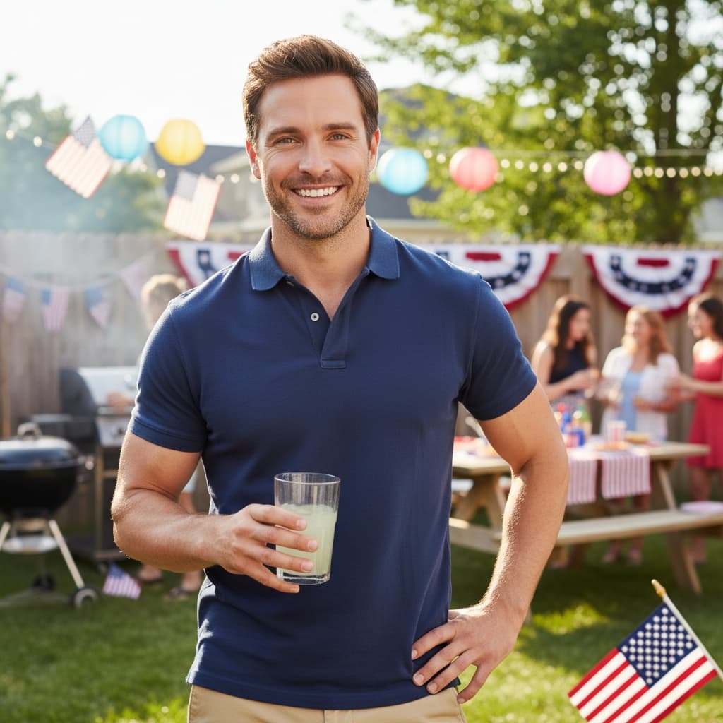 athletic white man backyard bbq celebration 17462137