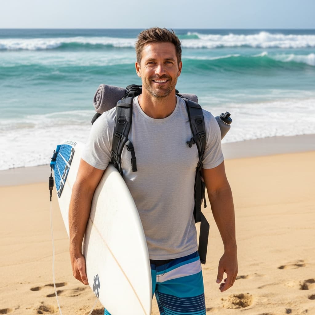 athletic white man beach adventure active 97494129