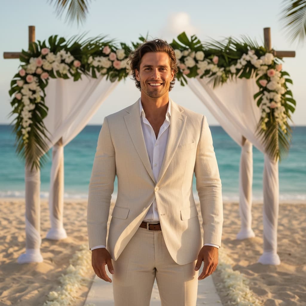 athletic white man beach ceremony altar shot 68906200