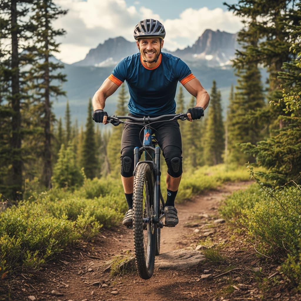athletic white man biking trail action 86188234