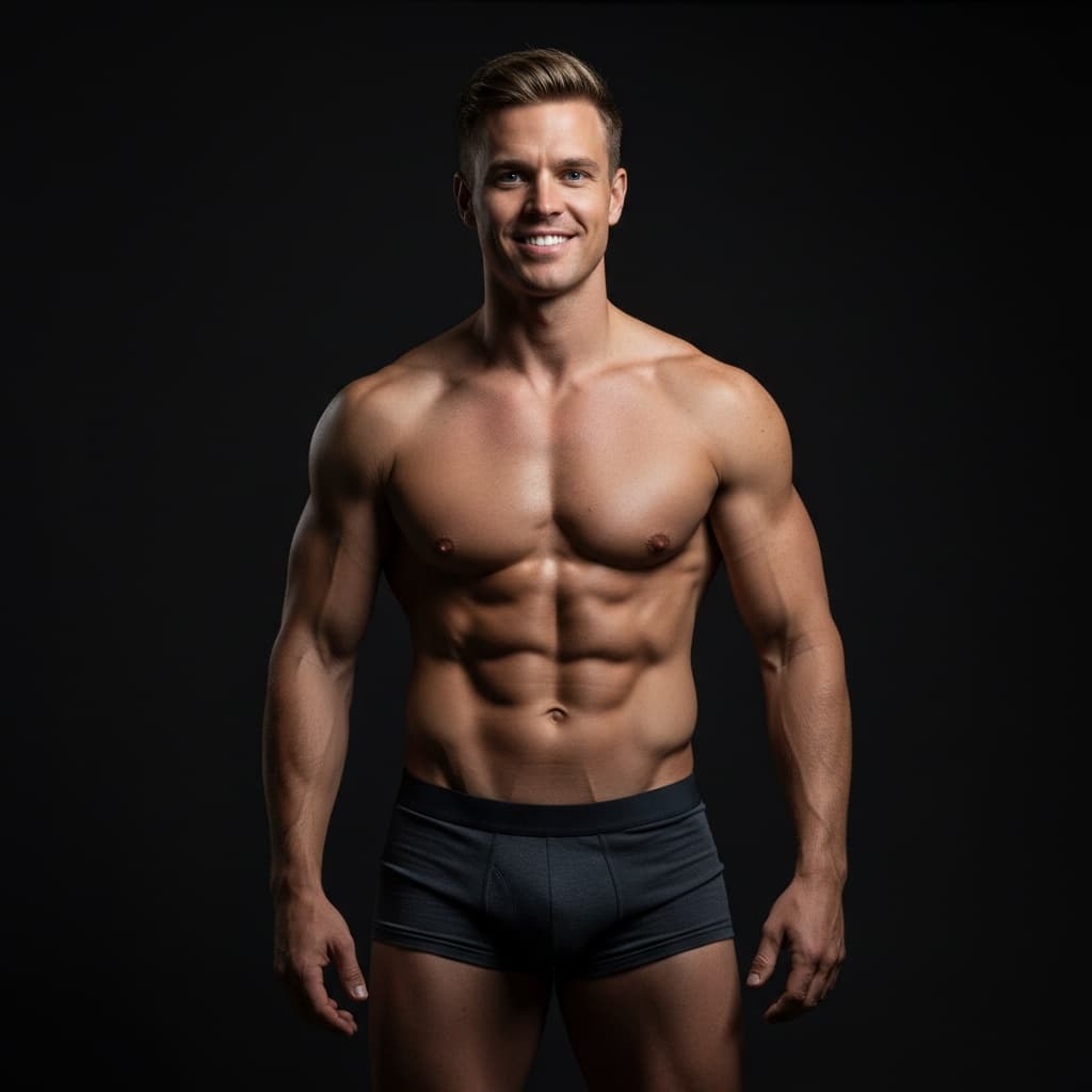 athletic white man black backdrop dramatic lighting 55586917