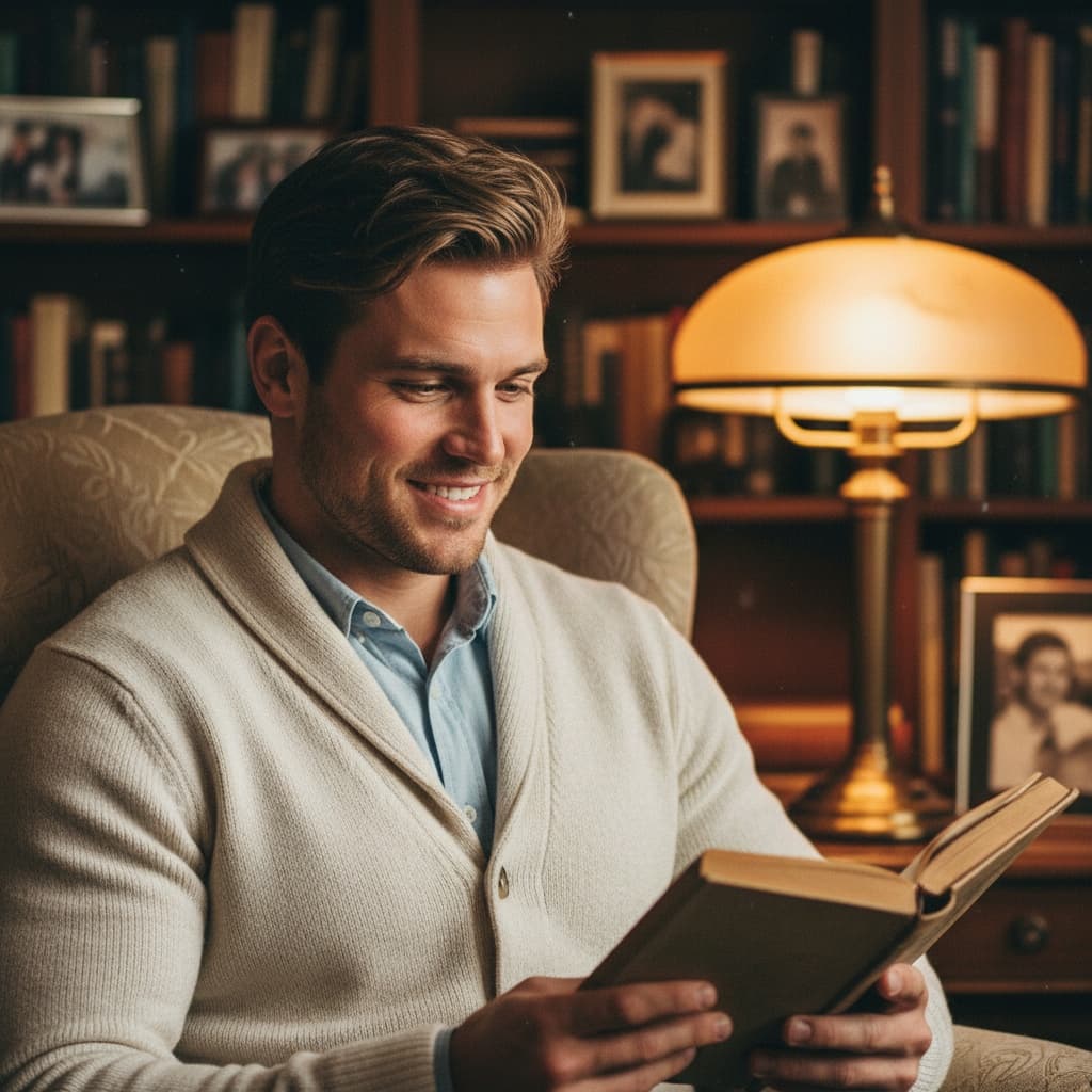 athletic white man book reading cozy 97659175
