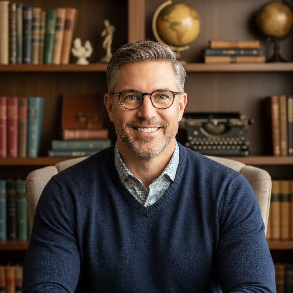 athletic white man bookshelf intellectual 77070461