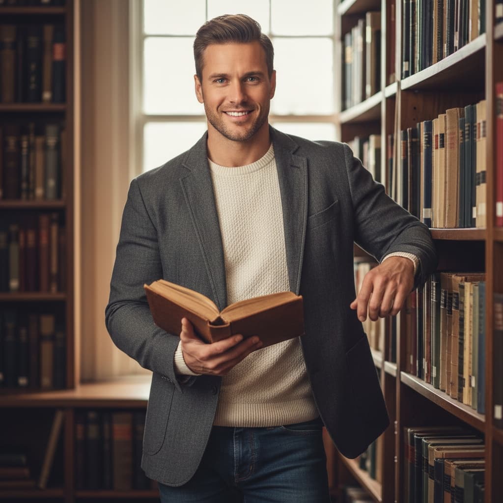 athletic white man bookstore library intellectual 69853361