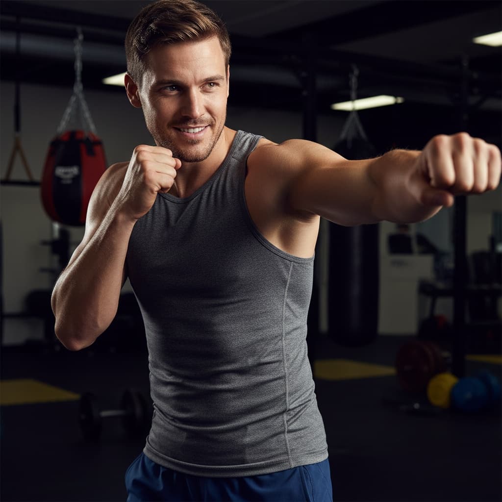 athletic white man boxing training intensity 50480222