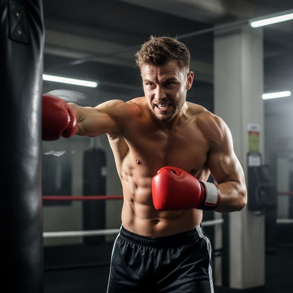 athletic white man boxing workout intensity 55846546
