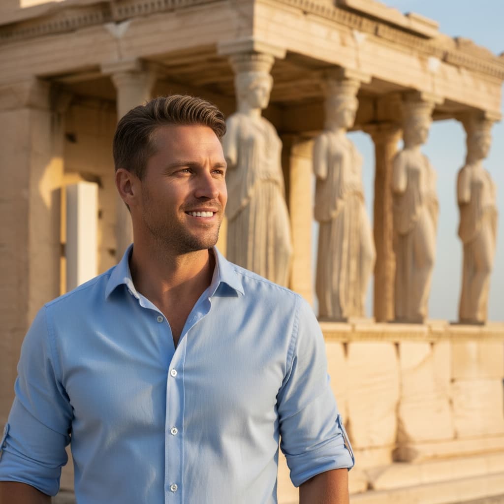 athletic white man caryatid porch erechtheion 95199684