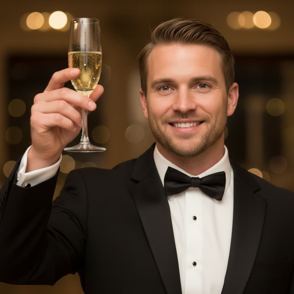 athletic white man champagne toast moment 10934104