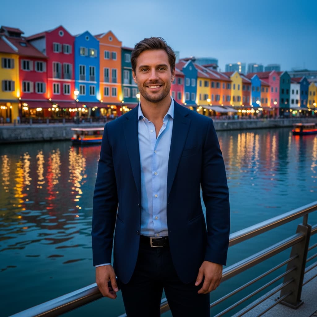 athletic white man clarke quay riverside 50781744