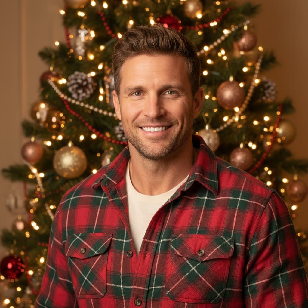 athletic white man classic christmas tree portrait 27910512