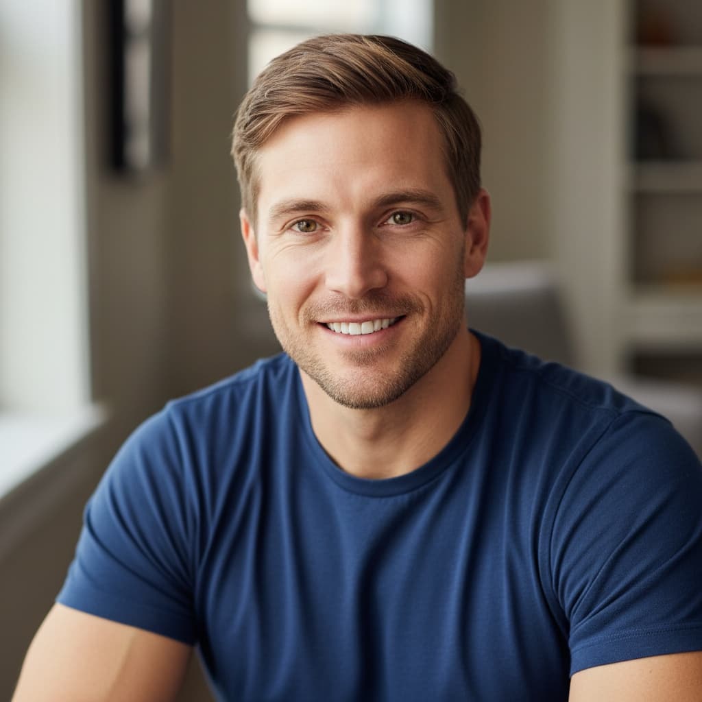 athletic white man close up genuine smile 90326405