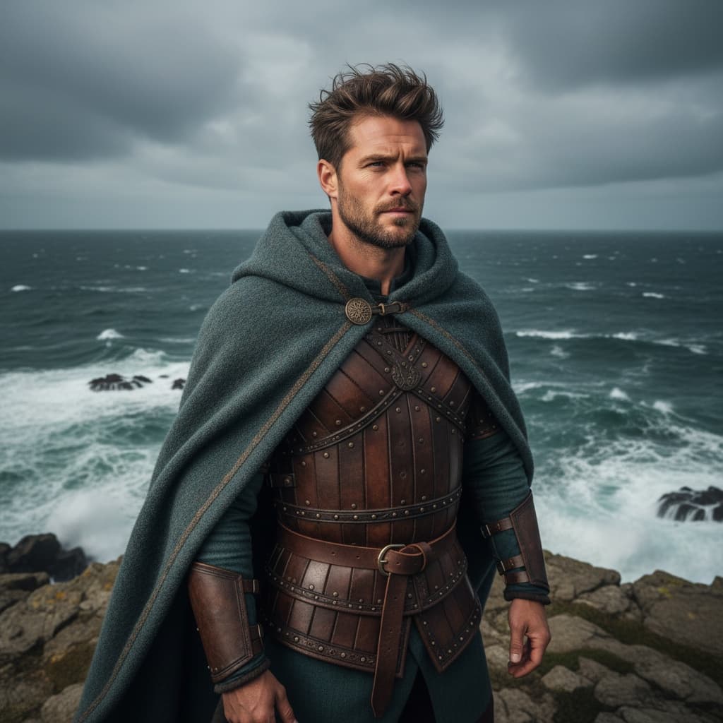 athletic white man coastal cliff overlooking 91945877