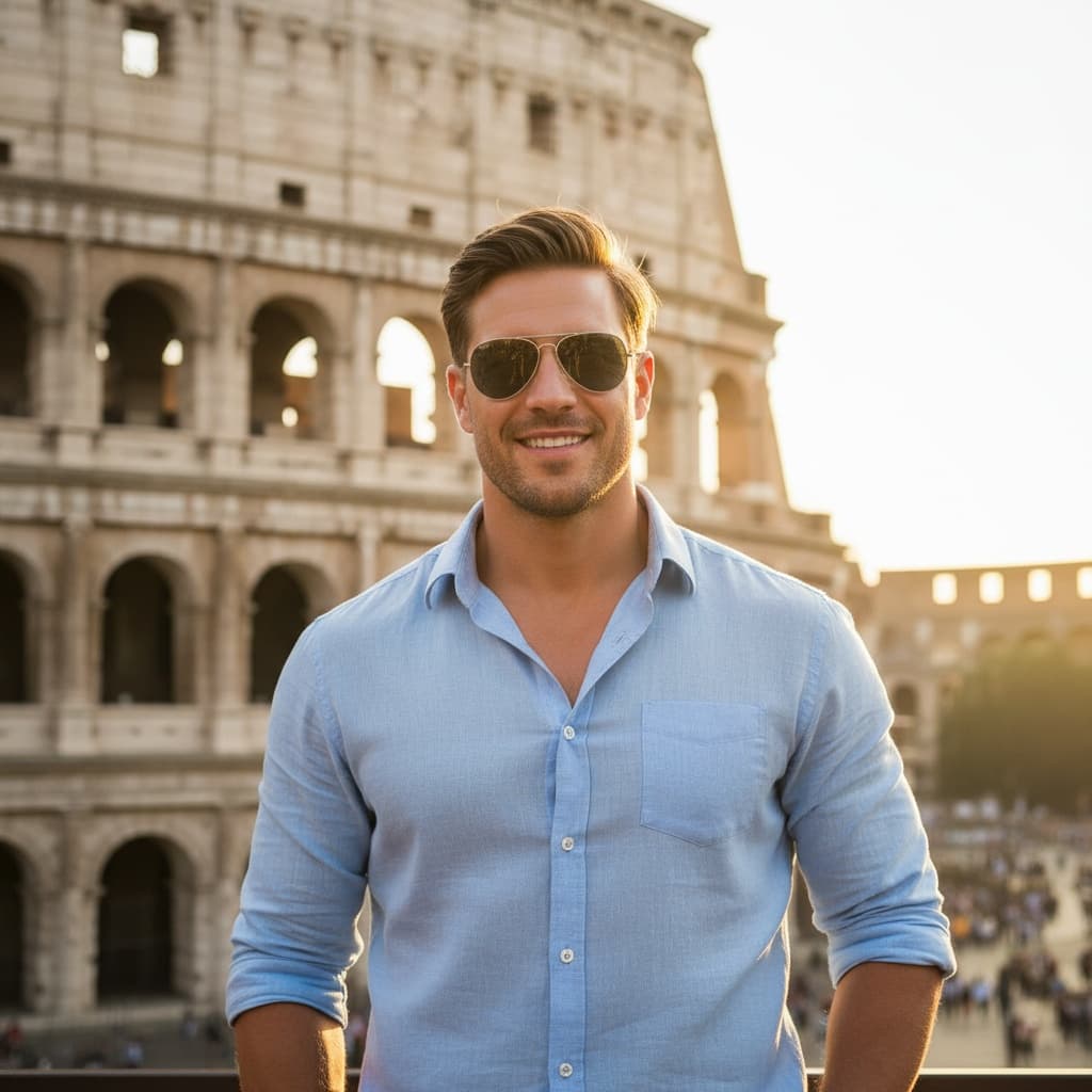 athletic white man colosseum golden hour portrait 33218485