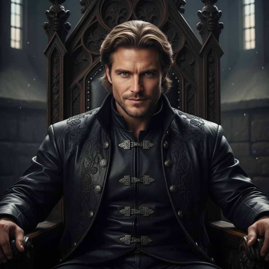 athletic white man dark throne room ruler 26235583