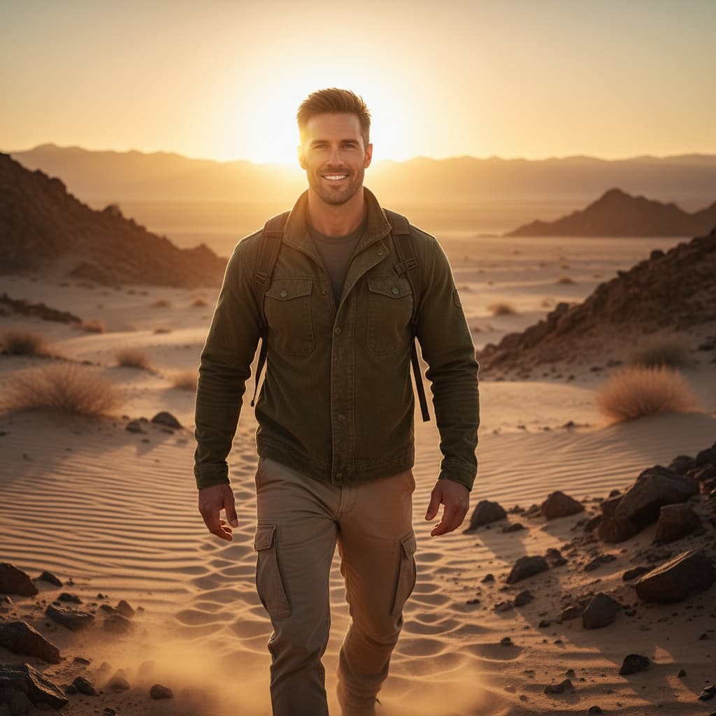 athletic white man desert adventure hero 54353160