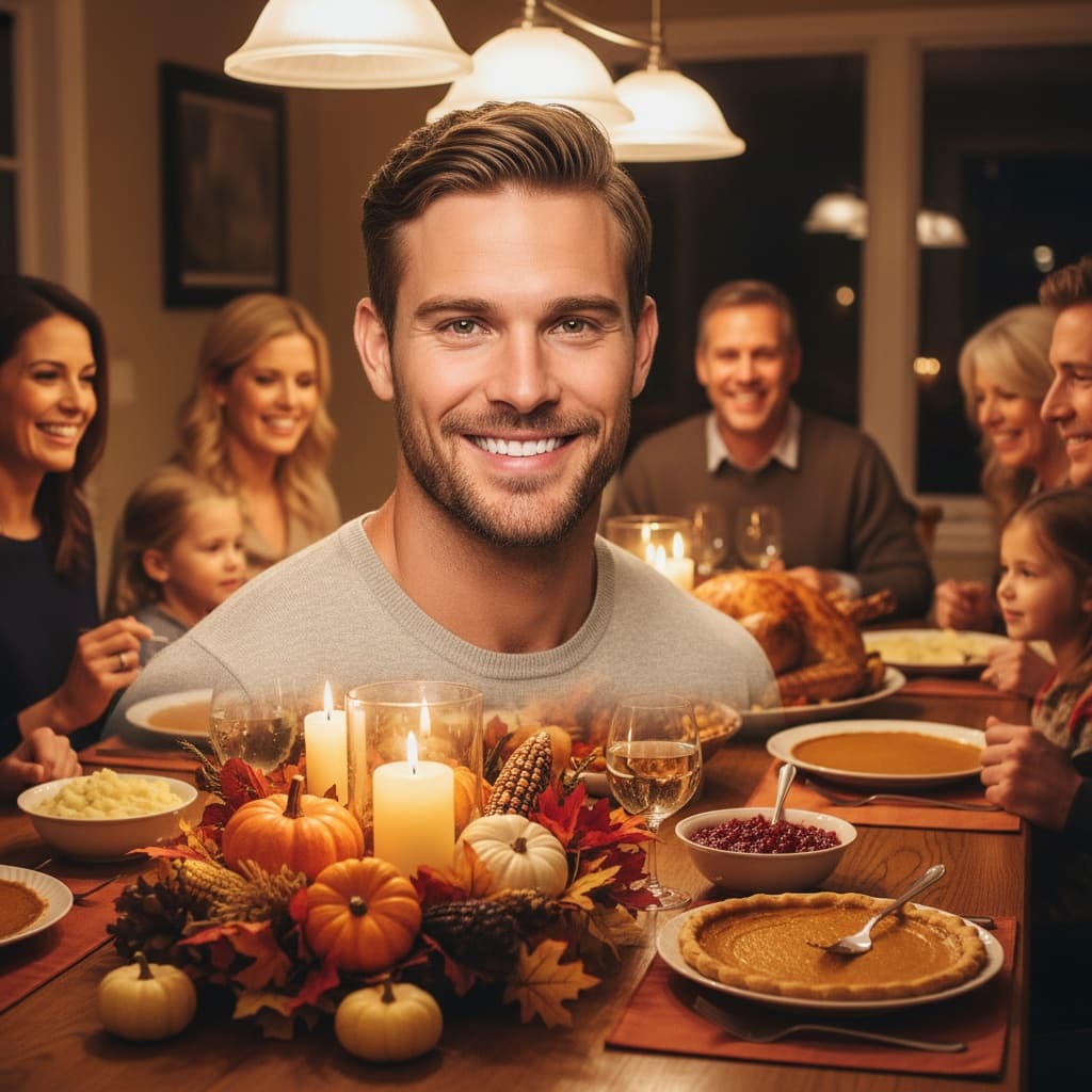 athletic white man dining table thanksgiving dinner 45484316