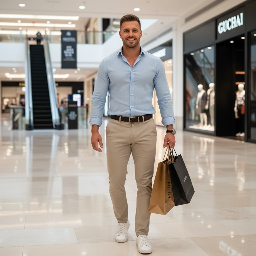 athletic white man dubai mall luxury shopping 67752841