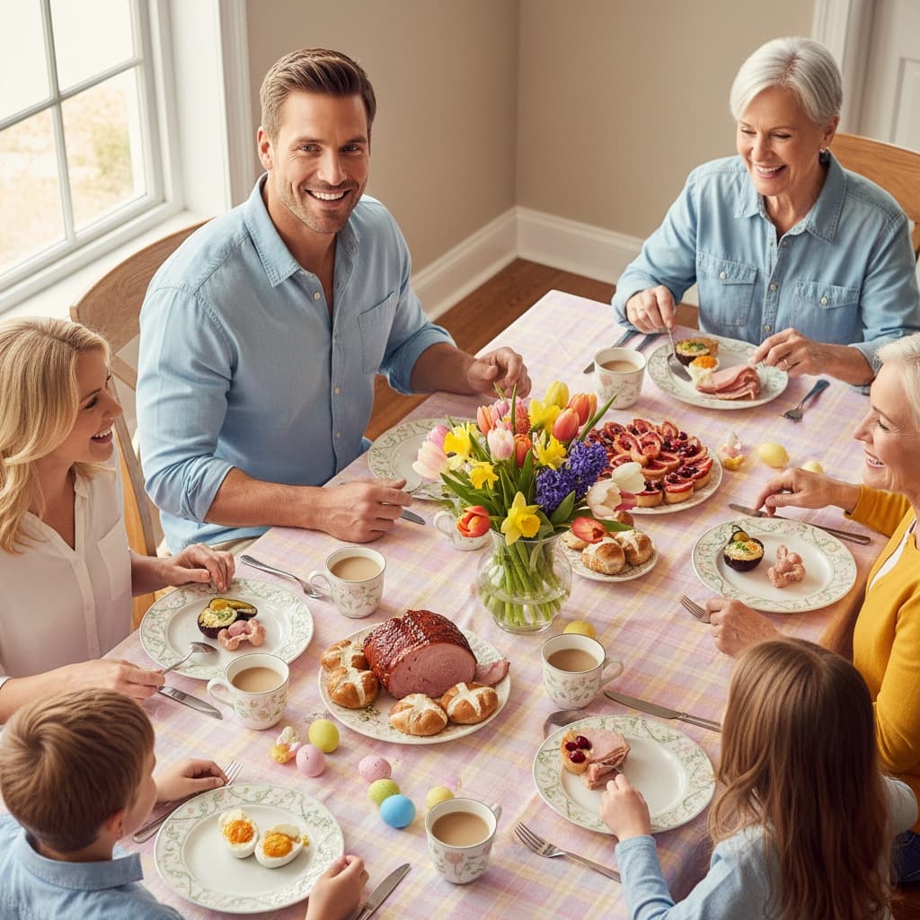 athletic white man easter table gathering 98039223