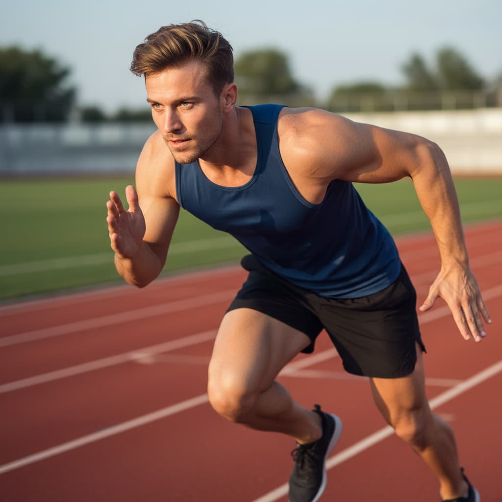athletic white man explosive sprint start 91160905