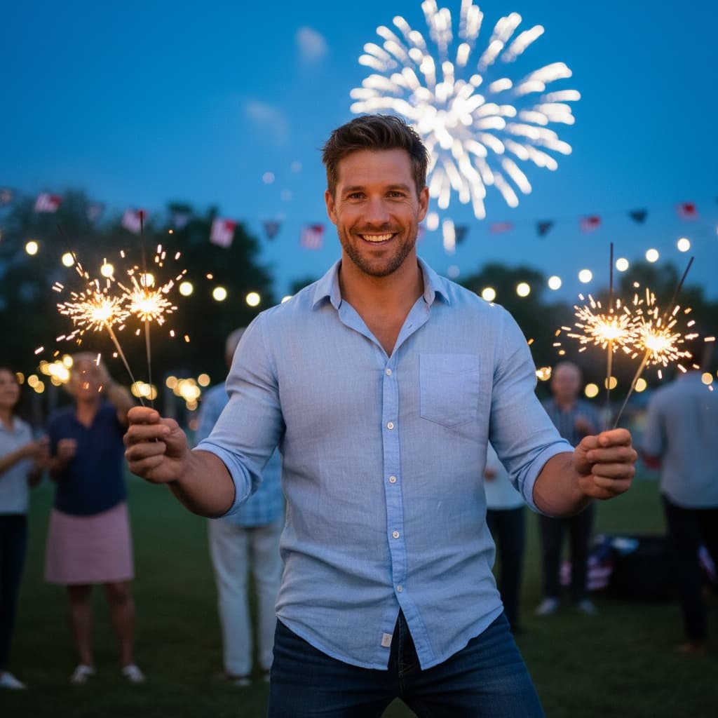 athletic white man family friendly sparklers 15289808