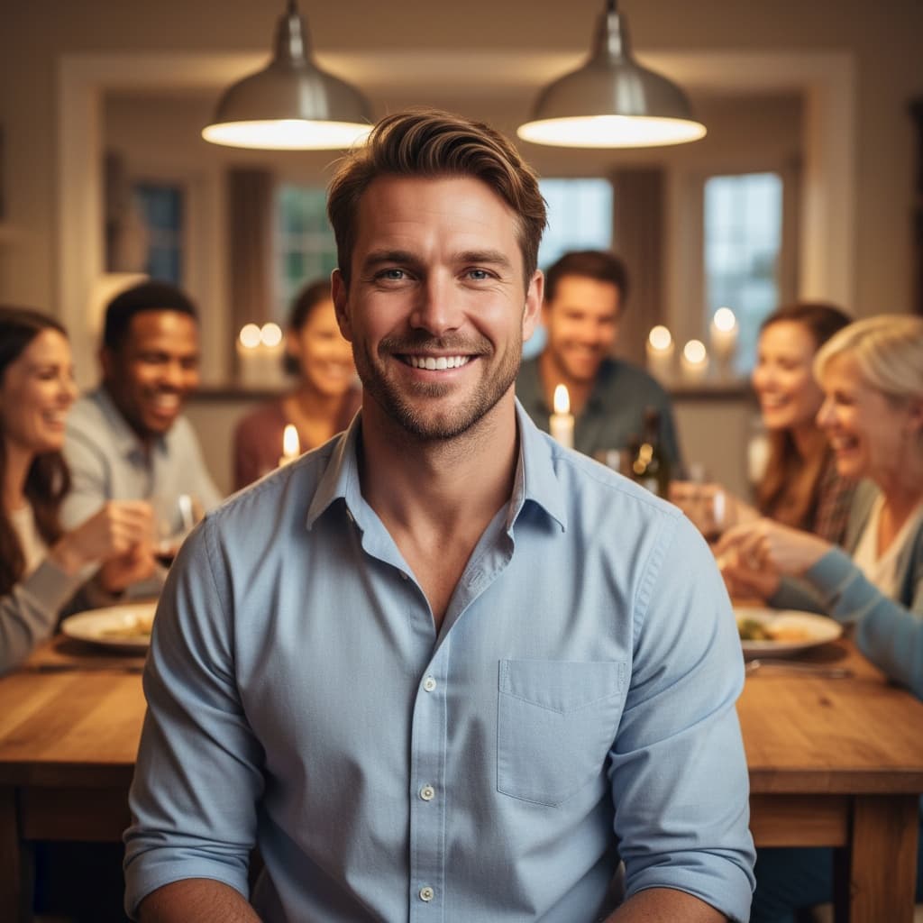 athletic white man family gathering dinner 54019650
