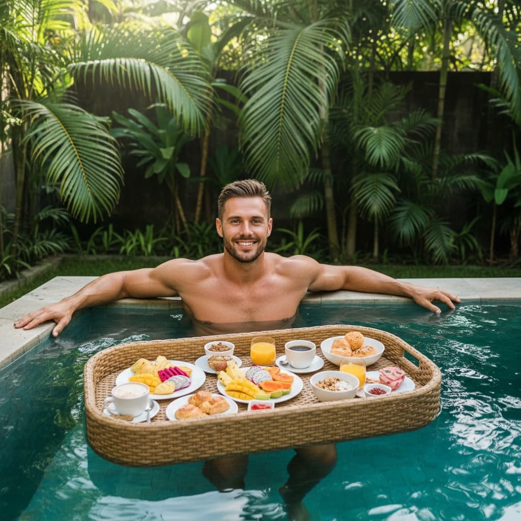athletic white man floating breakfast luxury 47011894