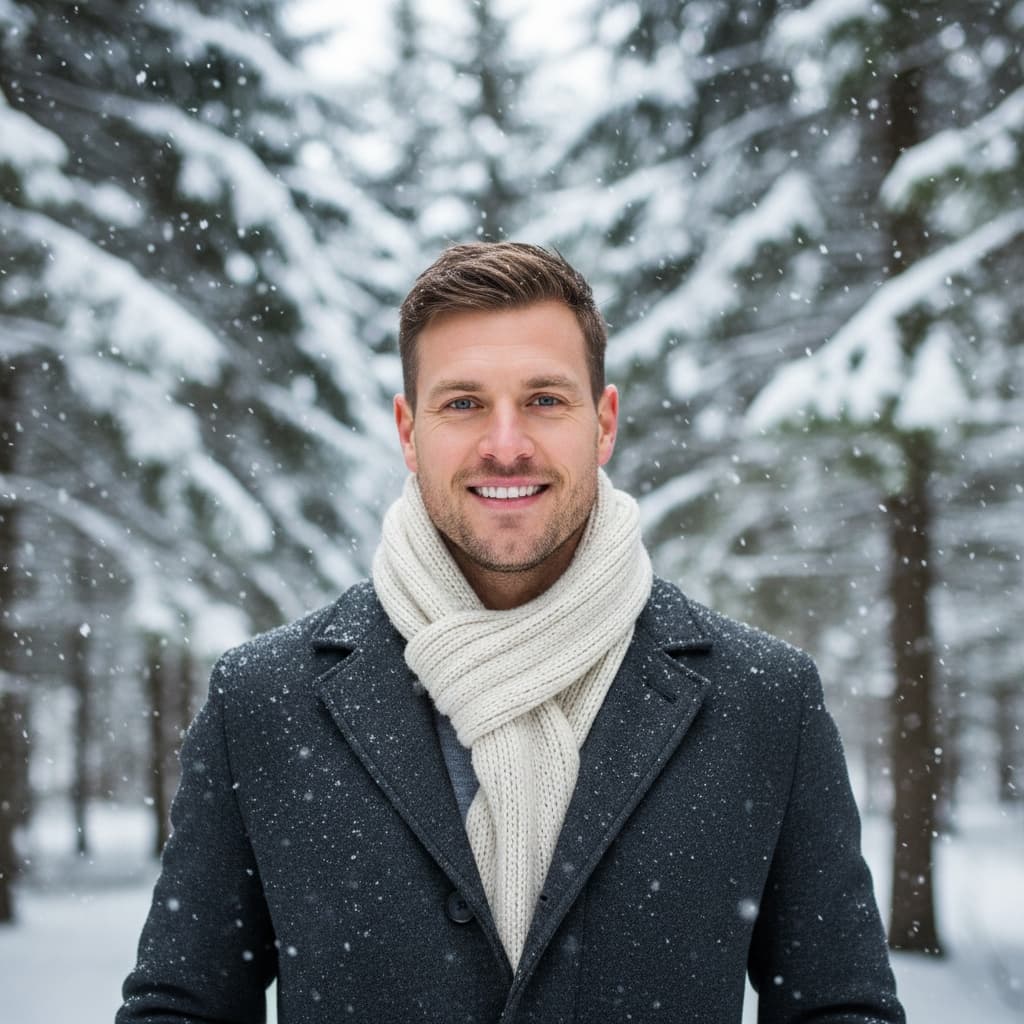 athletic white man forest snowfall portrait 77906417