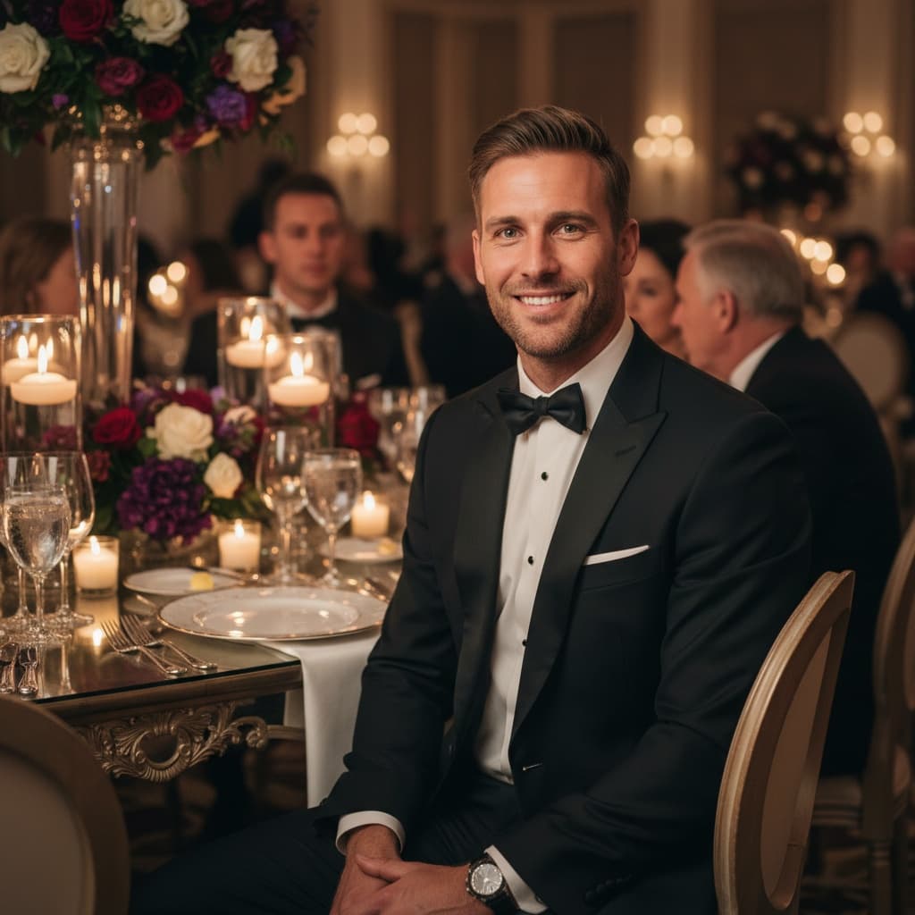 athletic white man formal dinner table 12748957