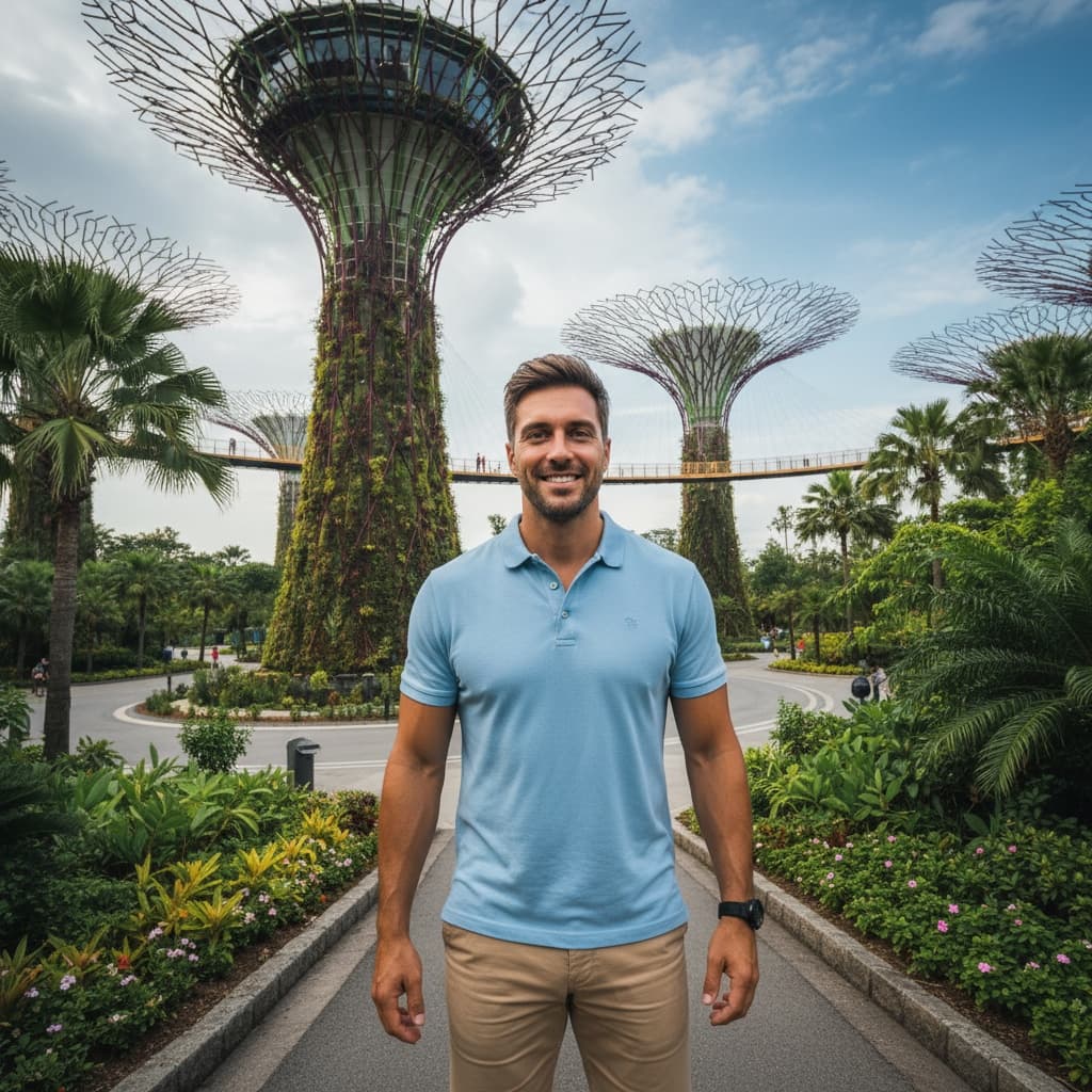 athletic white man gardens by the bay supertrees 51600250