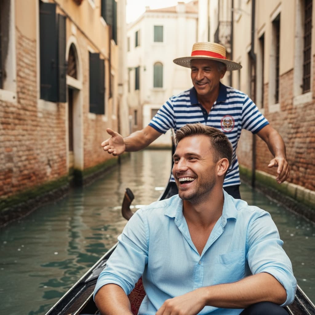 athletic white man gondolier interaction 24350513