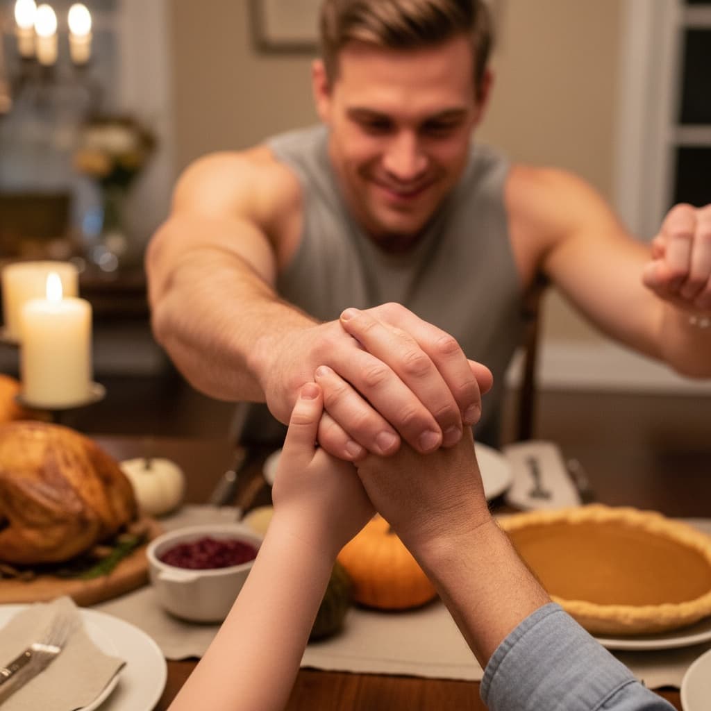 athletic white man gratitude hands together 50981112