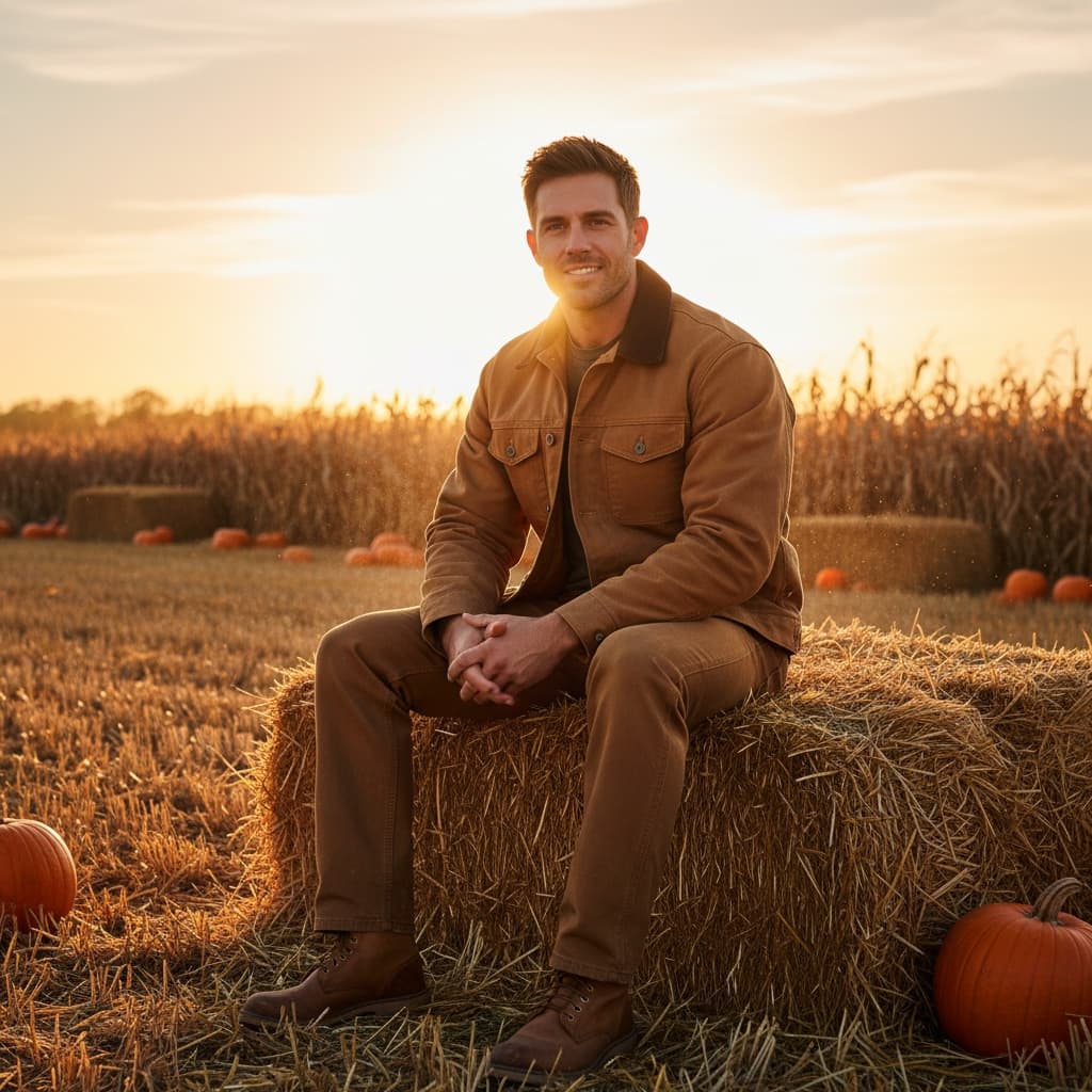 athletic white man haystack golden hour 28512871