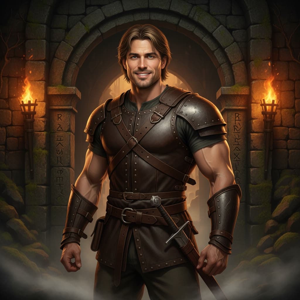athletic white man heroic dungeon entrance 12696987