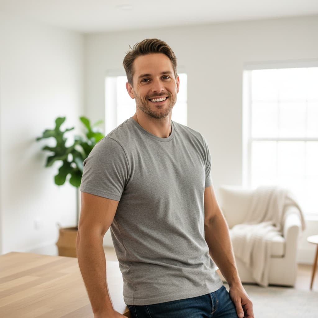 athletic white man home interior natural authentic 29609845