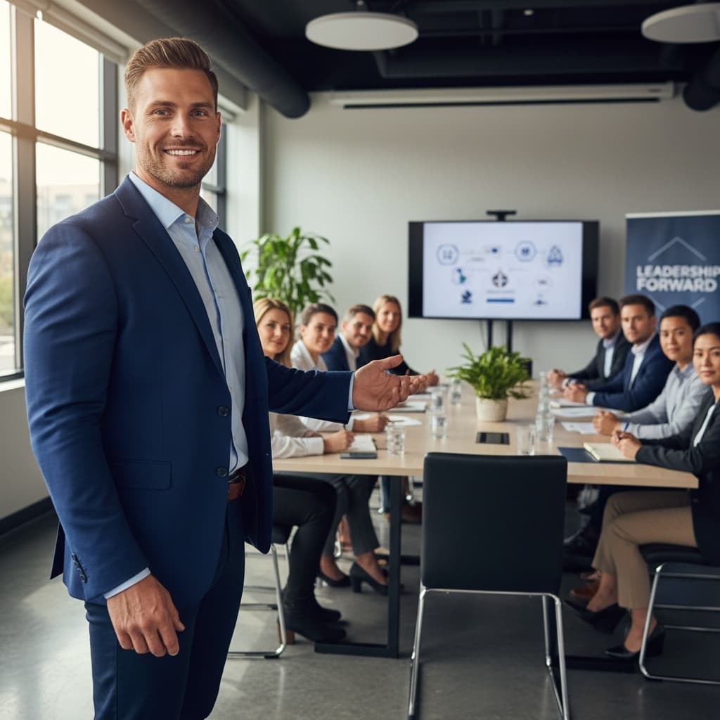 athletic white man indoor retreat presentation 95445903
