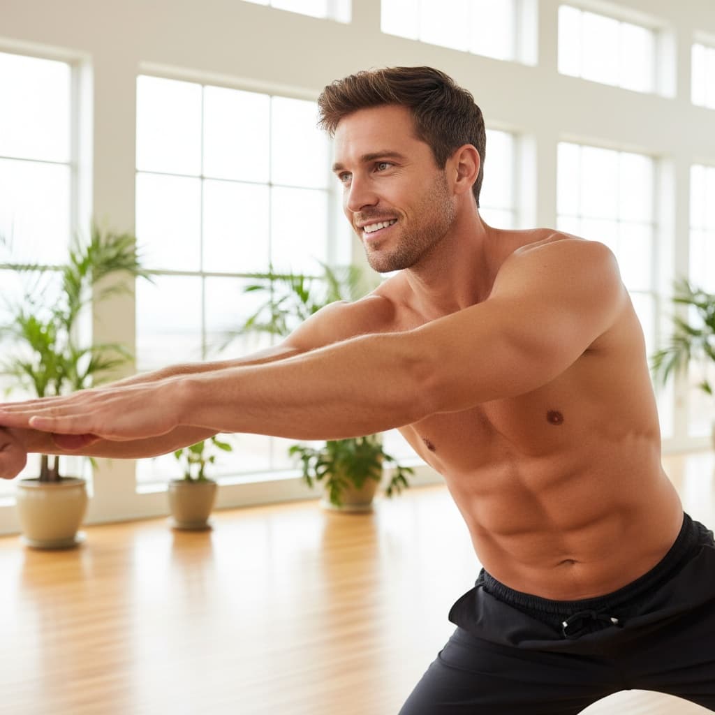 athletic white man indoor studio stretching 29160035