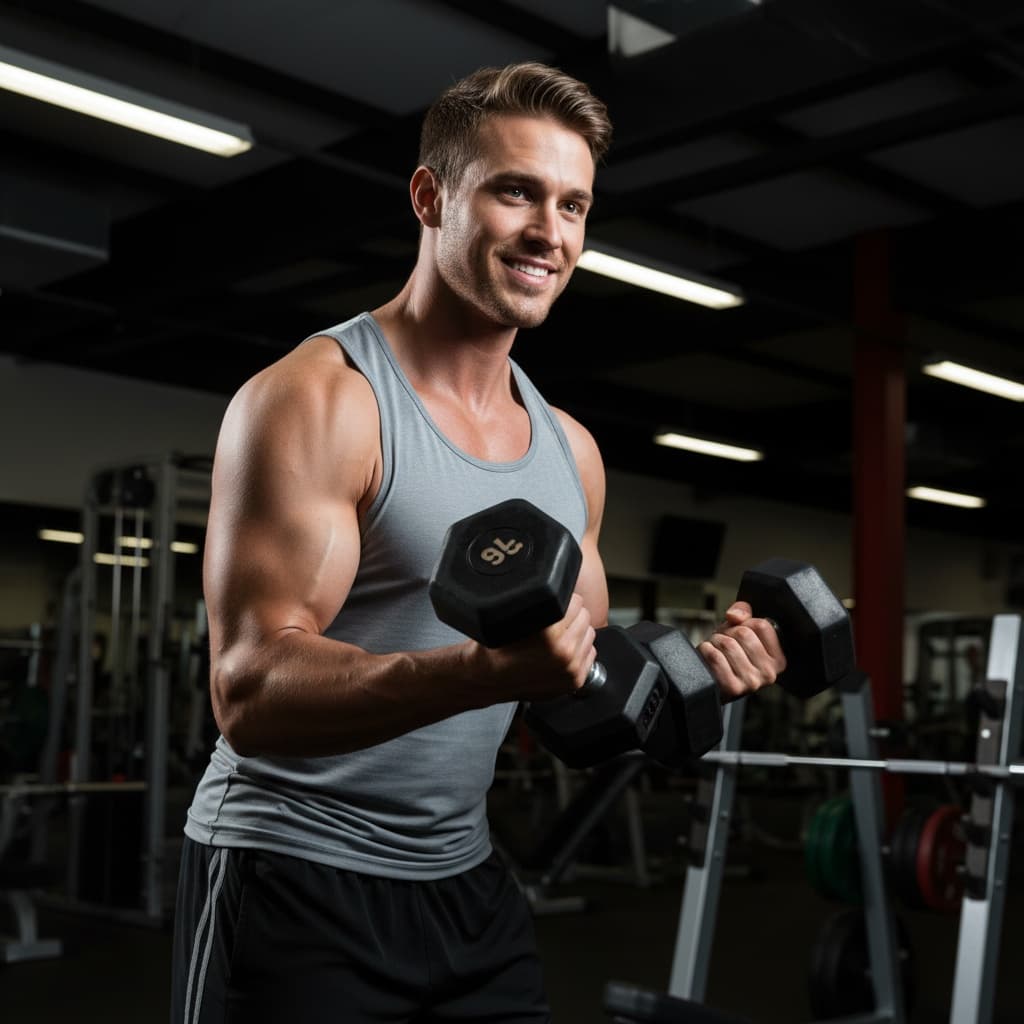 athletic white man intense workout weights 70408489