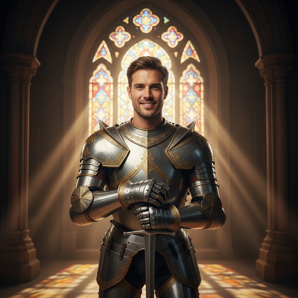 athletic white man kneeling sword ceremony 34596381