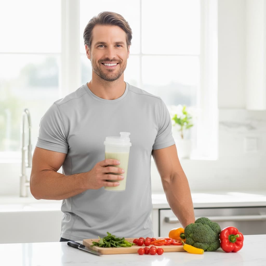 athletic white man lifestyle healthy kitchen 12740848