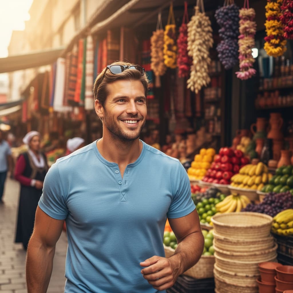 athletic white man local market exploration 10976440