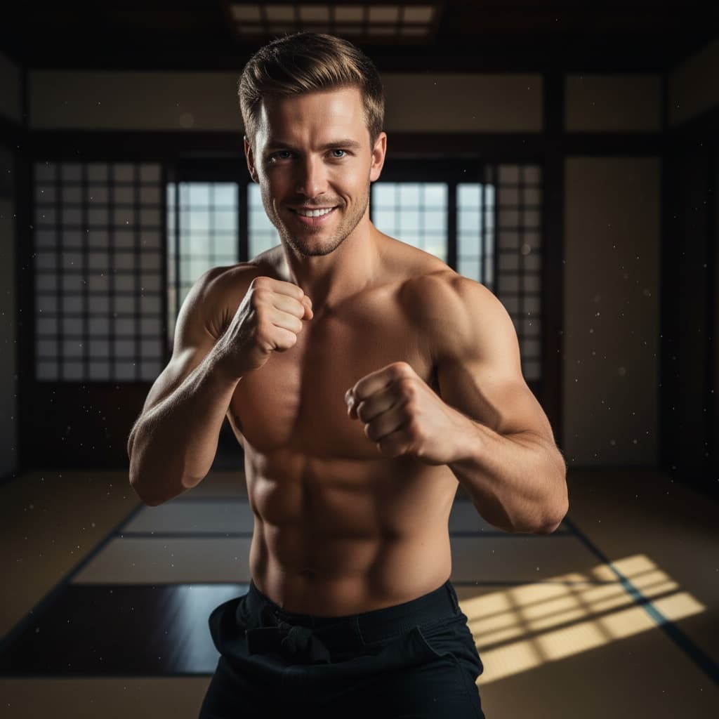 athletic white man martial arts fighter stance 44186992