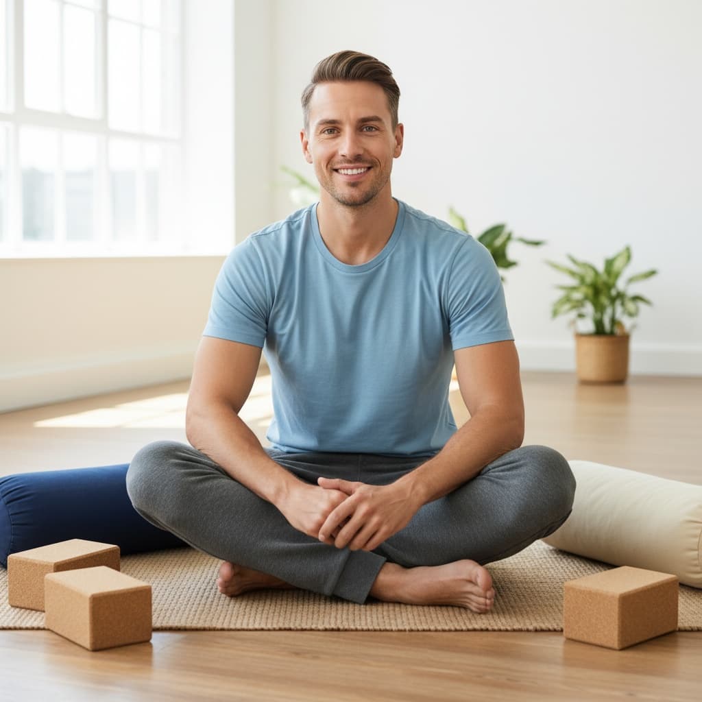 athletic white man mat with props seated 33129342