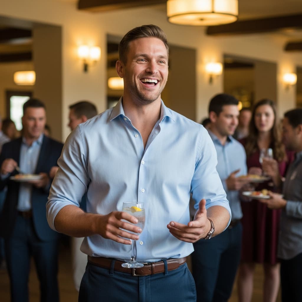 athletic white man mingling conversation candid 54514929