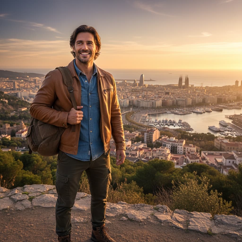 athletic white man montjuic panoramic overlook 52498547