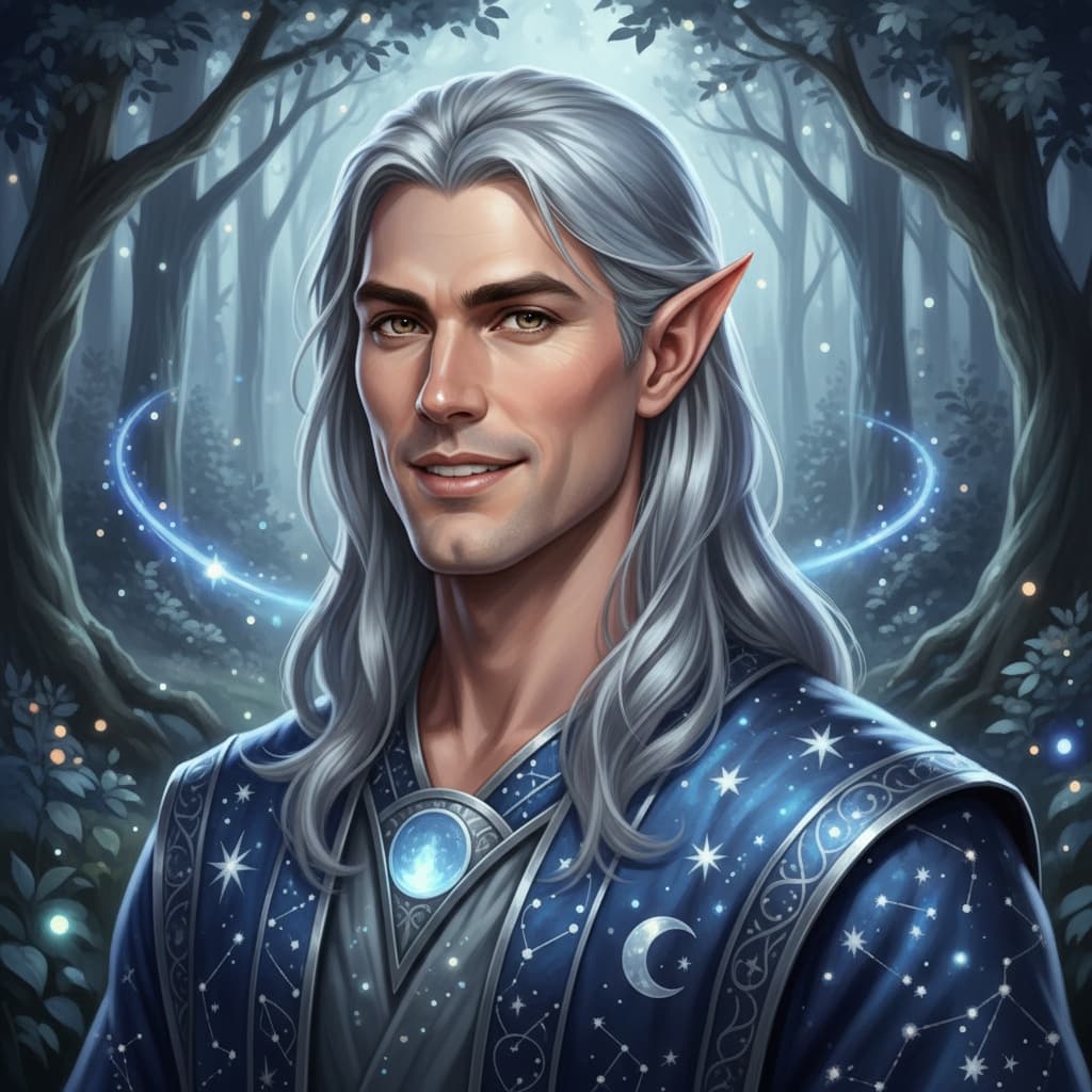 athletic white man moon elf night 84007092