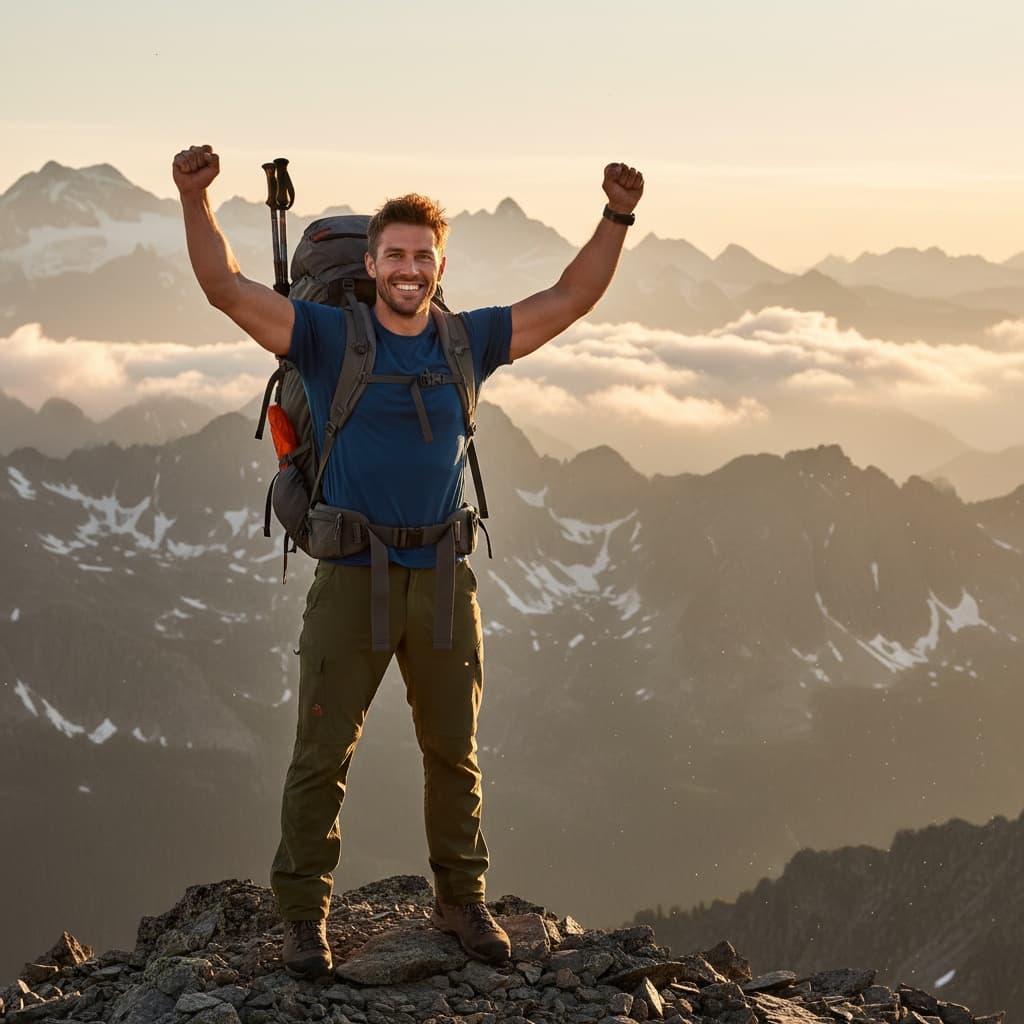 athletic white man mountain summit adventure 54638111